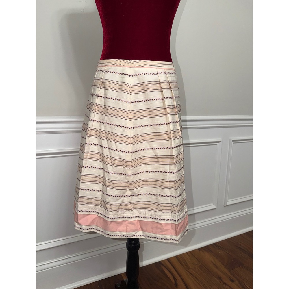 LINE by Lynn Striped A-Line Pleated Midi Skirt Pink Cream Floral Trim Sz‎ 3